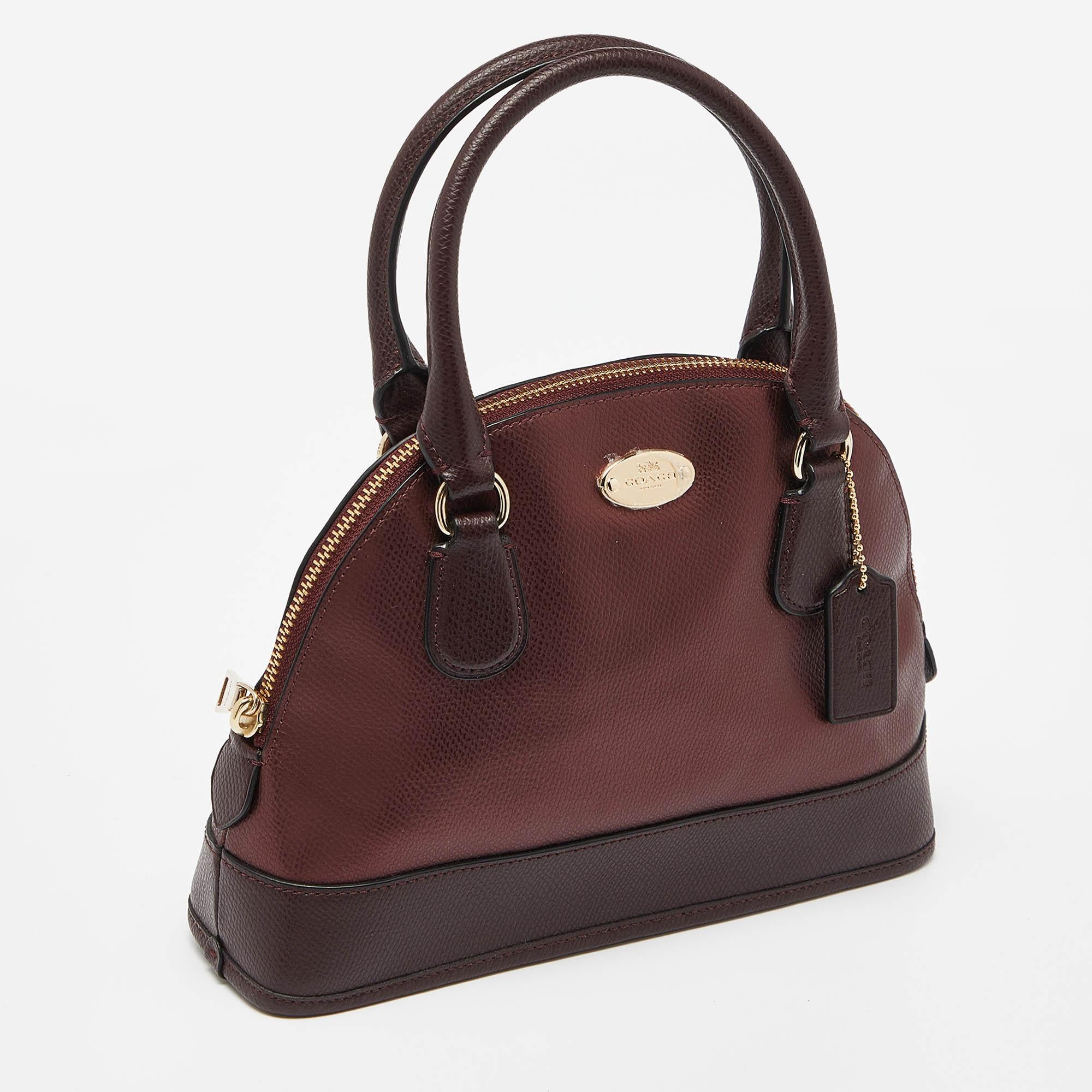 Brown Coach Burgundy Leather Cora Dome Satchel