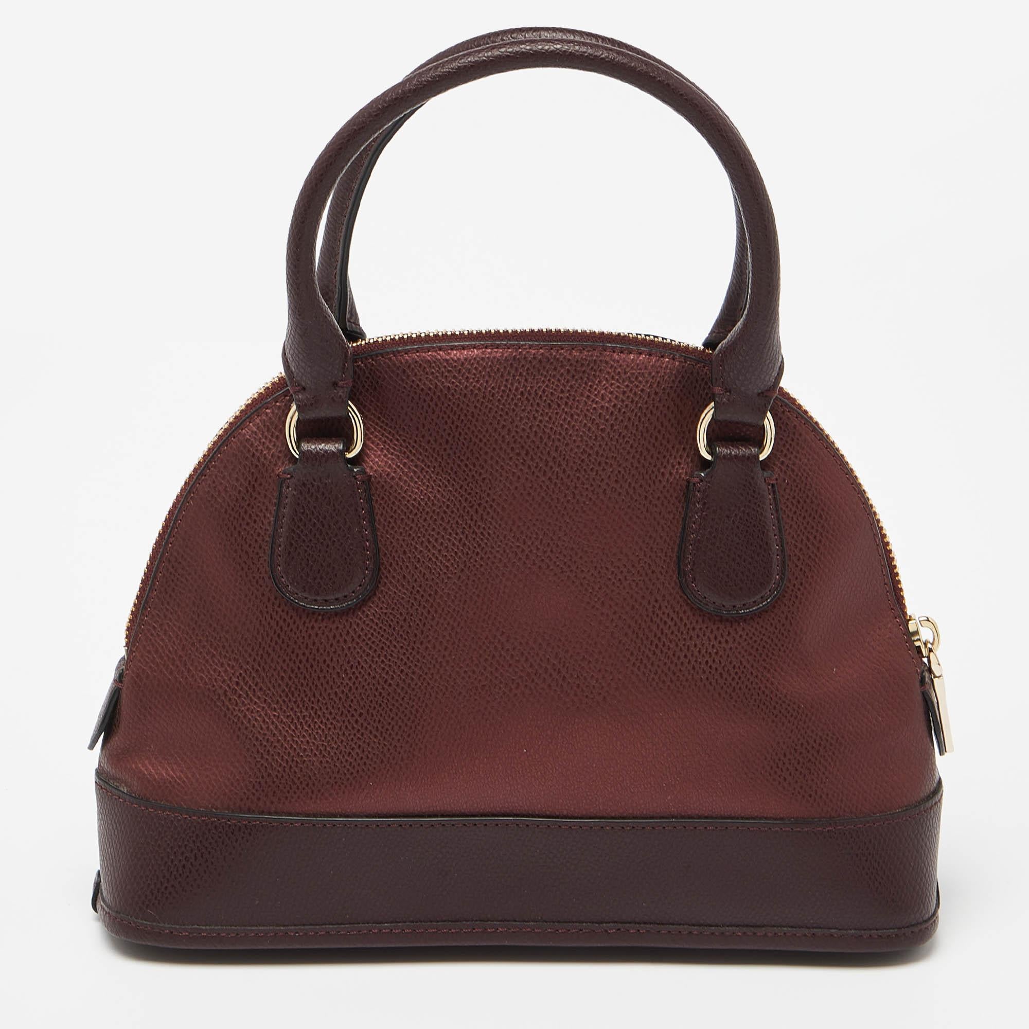 Coach Burgundy Leather Cora Dome Satchel In Good Condition In Dubai, Al Qouz 2