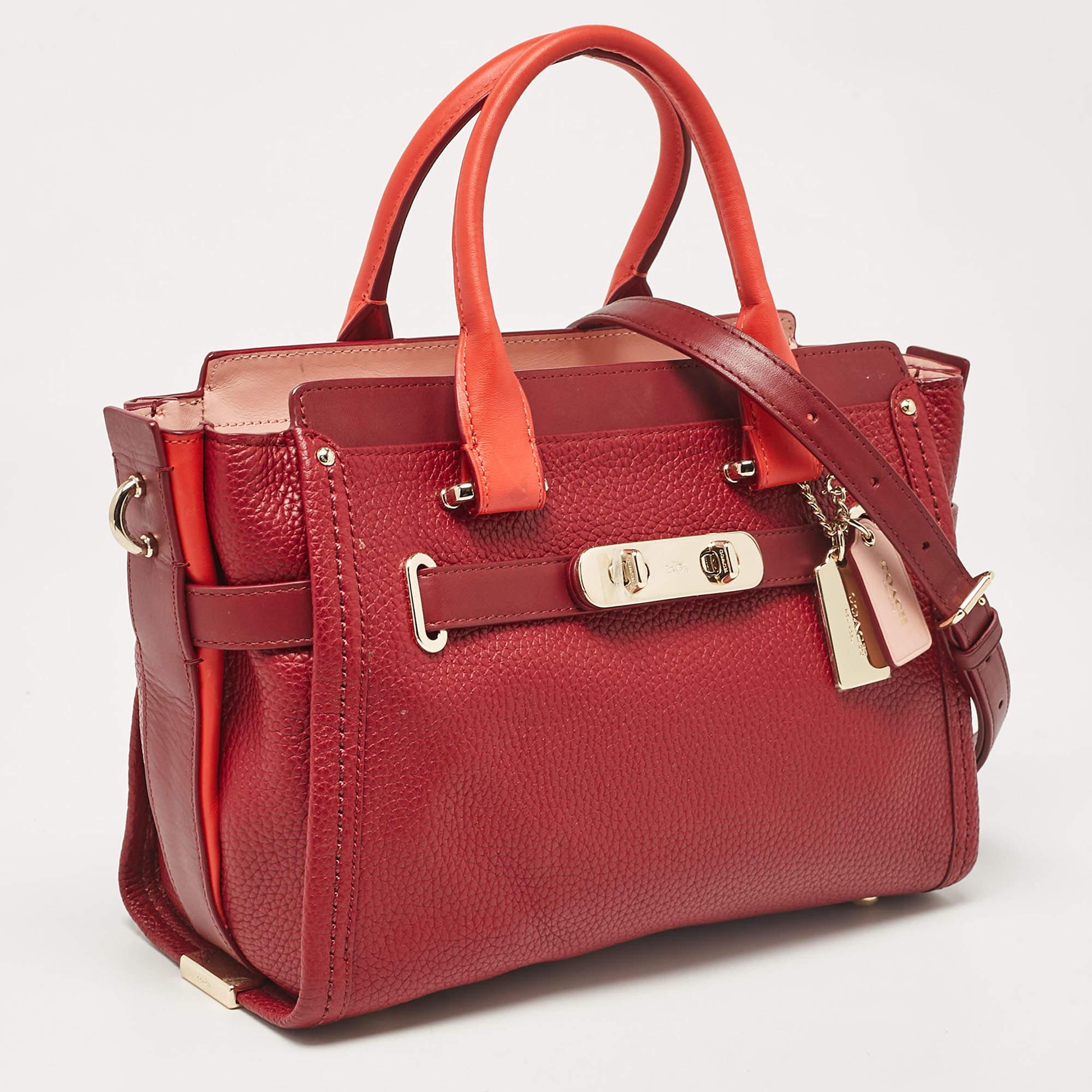 Pink Coach Burgundy/Red Leather Swagger 27 Tote For Sale