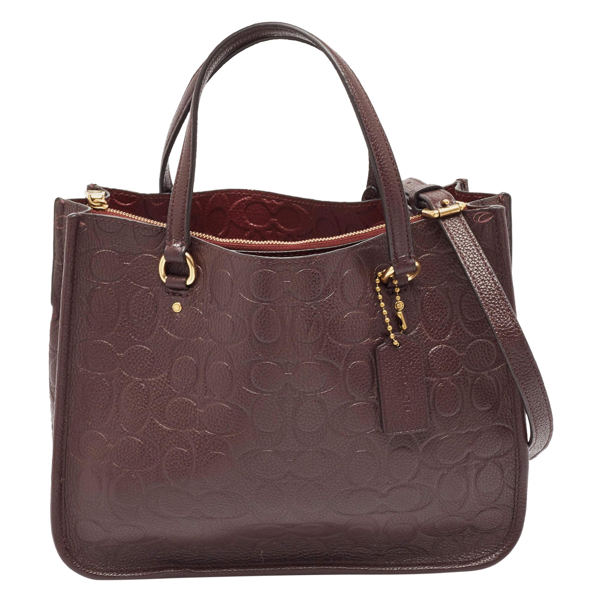 Coach Burgundy Signature Embossed Leather Tyler Carryall 28 Tote