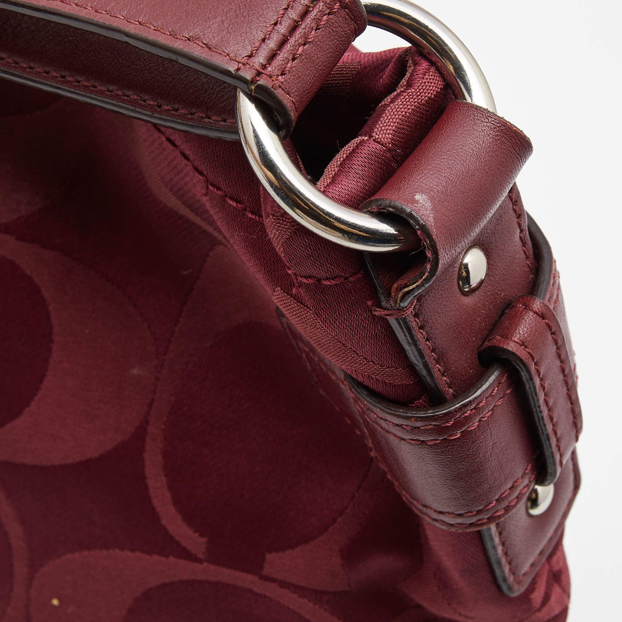 Coach Burgundy Signature Satin and Leather Chain Detail Hobo 2
