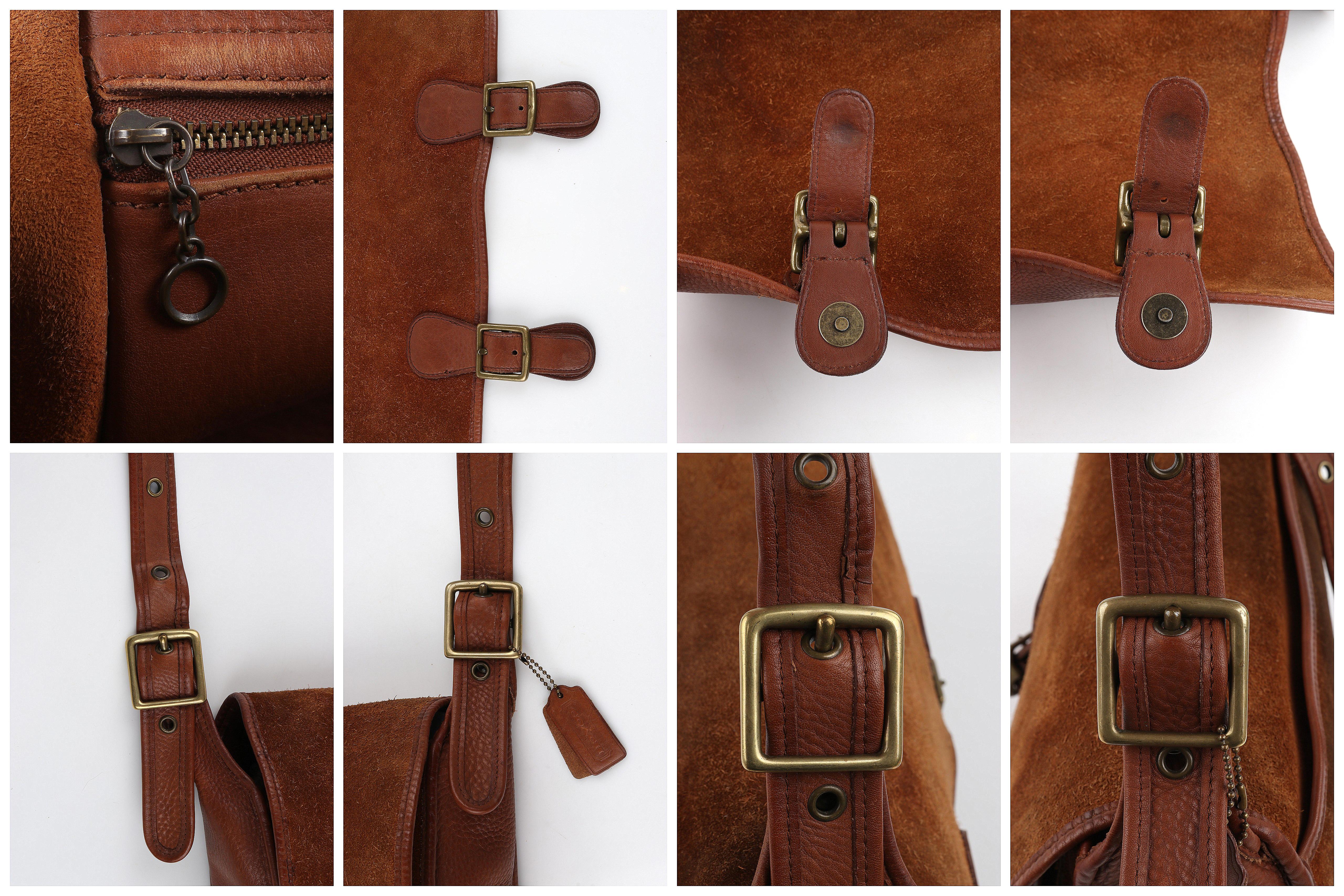 COACH c.1996 Vtg Brown Suede Leather Crossbody Messenger Field Bag Purse Handbag en vente 12