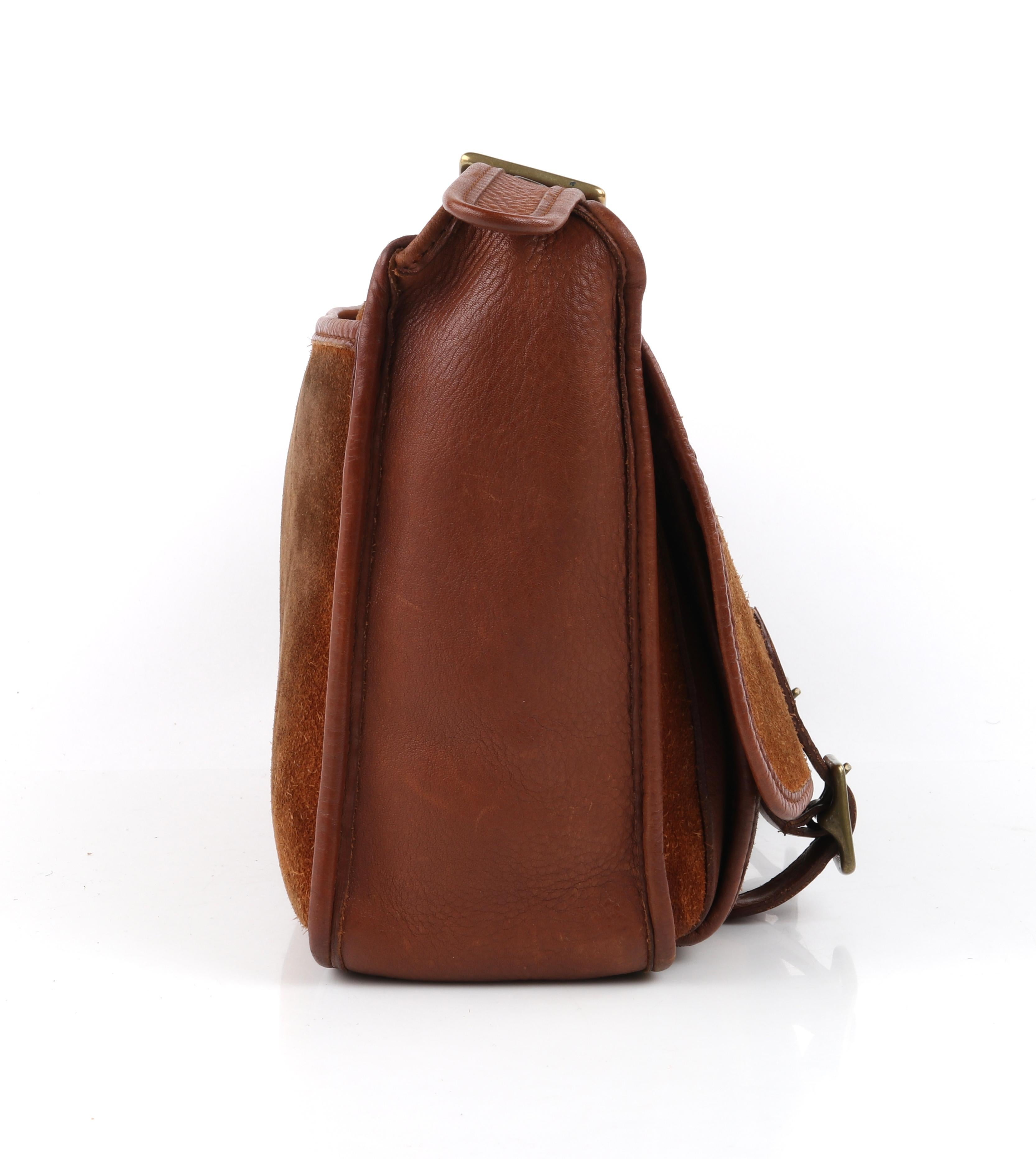 Women's or Men's COACH c.1996 Vtg Brown Suede Leather Crossbody Messenger Field Bag Purse Handbag For Sale