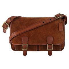 Used COACH c.1996 Vtg Brown Suede Leather Crossbody Messenger Field Bag Purse Handbag
