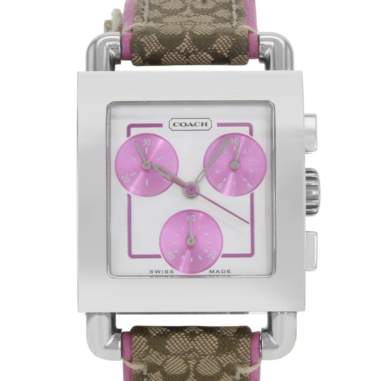 Coach Chronograph White Pink Color Dial Steel Leather Quartz Ladies Watch 0253 For Sale At 1stdibs