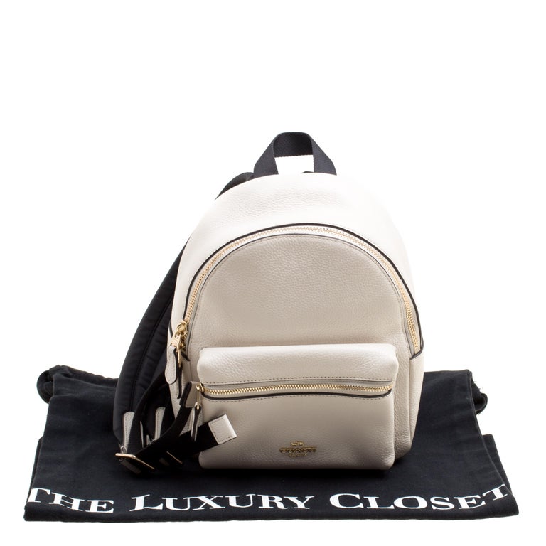 Coach cream canvas and black leather backpack clearance