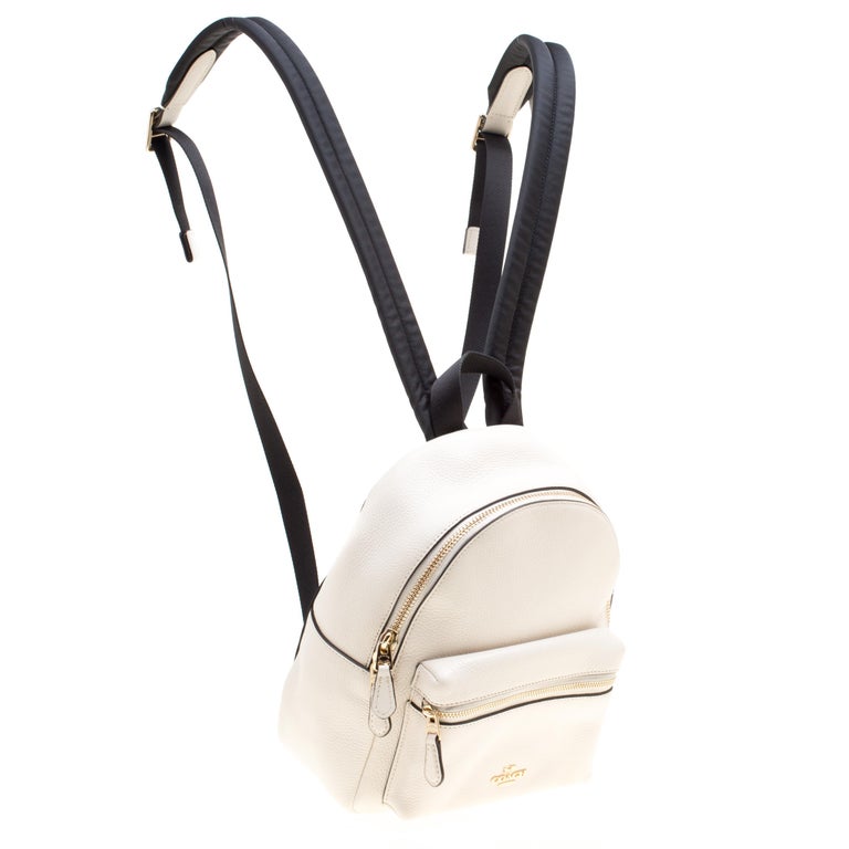 Coach Cream/Black Leather and Nylon Mini Charlie Backpack For Sale at