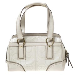 Coach Cream Monogram Leather Turnlock Satchel