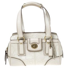 Coach Cream Monogram Leather Turnlock Satchel