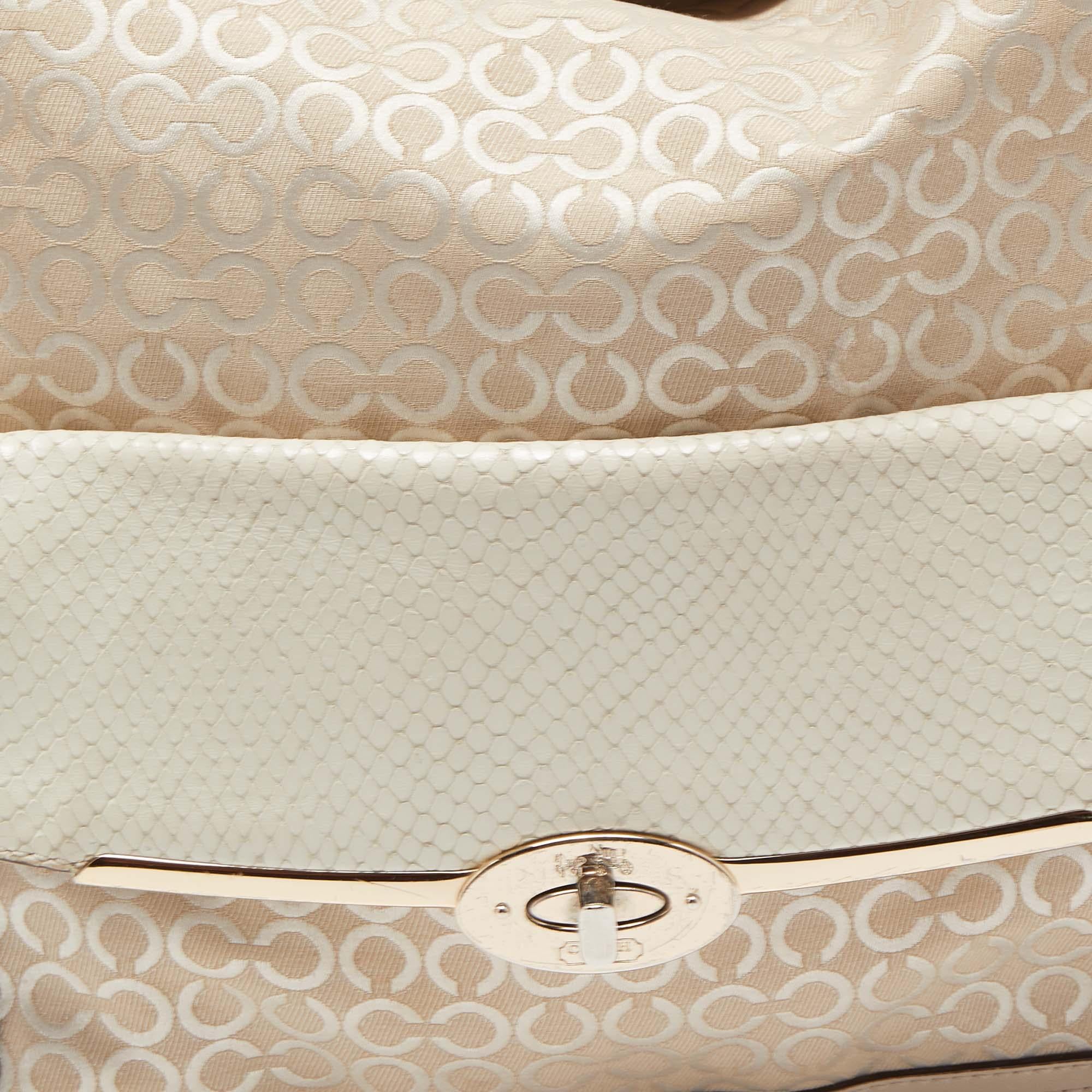 Women's Coach Cream Op Art Fabric and Leather Madison Hobo For Sale