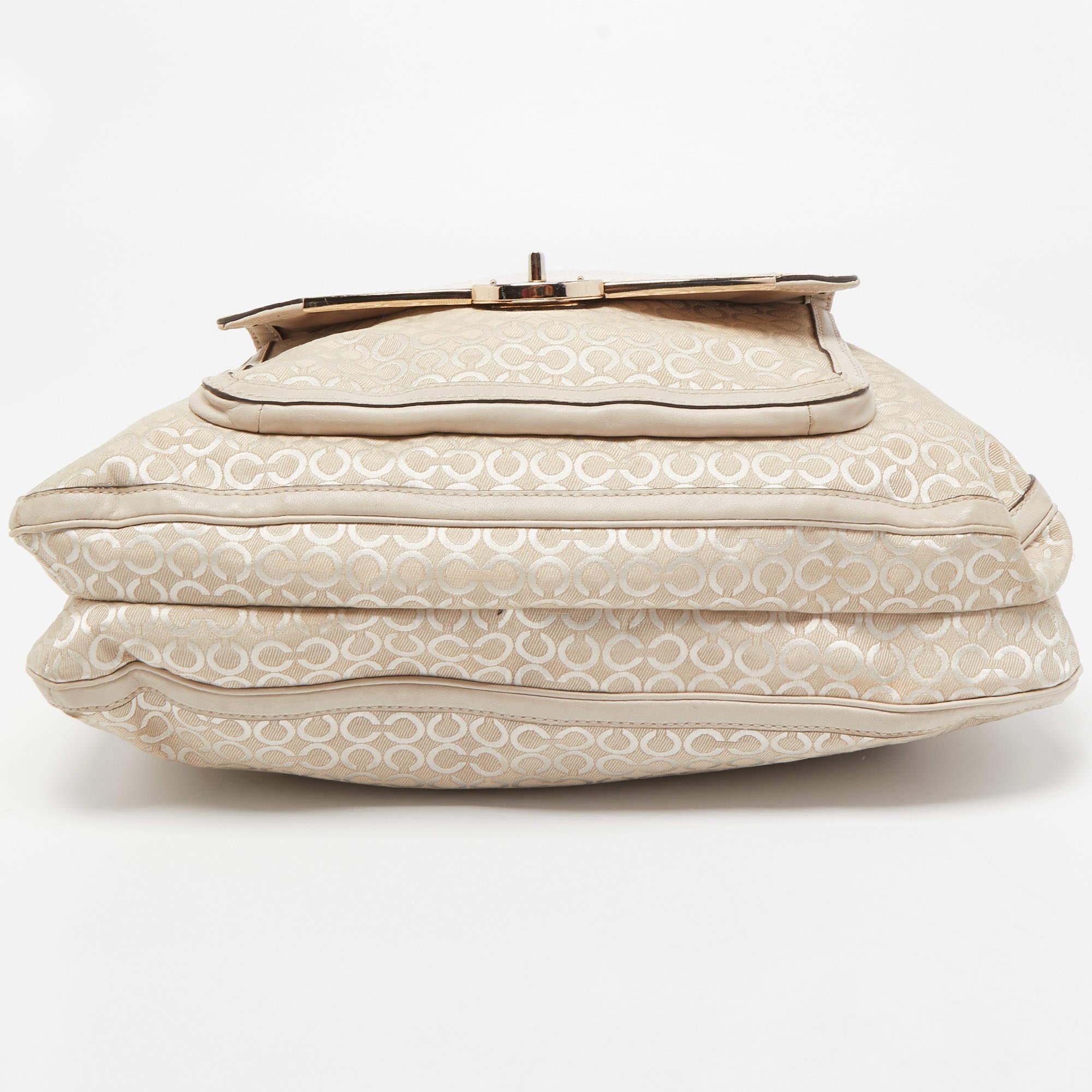 Coach Cream Op Art Fabric and Leather Madison Hobo For Sale 4