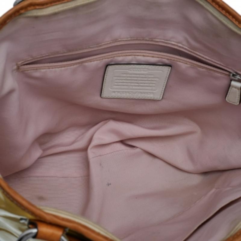Beige Coach Cream Signature Patent Leather Peyton Tote