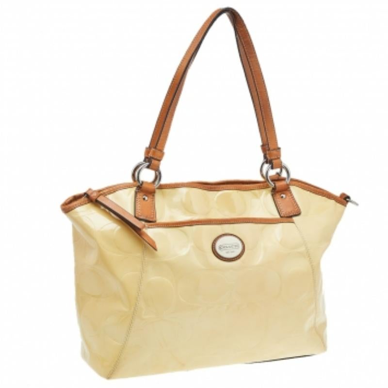 Women's Coach Cream Signature Patent Leather Peyton Tote