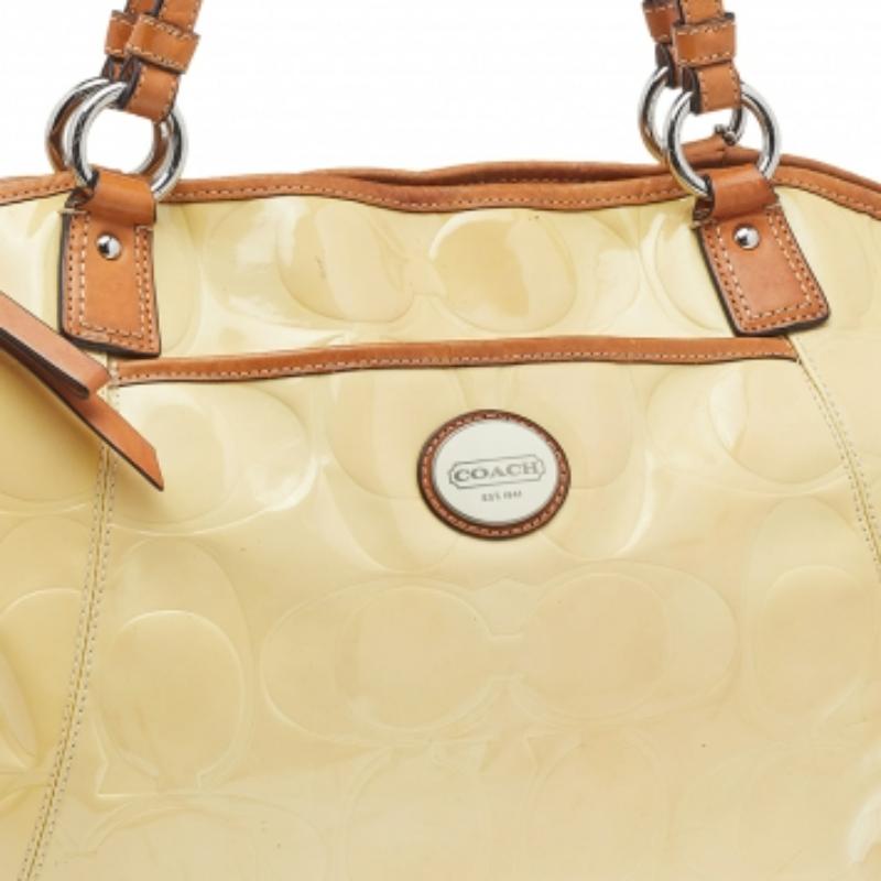 Coach Cream Signature Patent Leather Peyton Tote 1