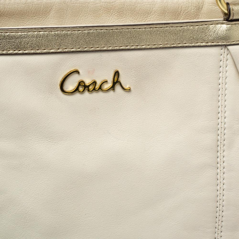 Coach Cream White/Metallic Gold Leather Gallery Lurex Tote 2