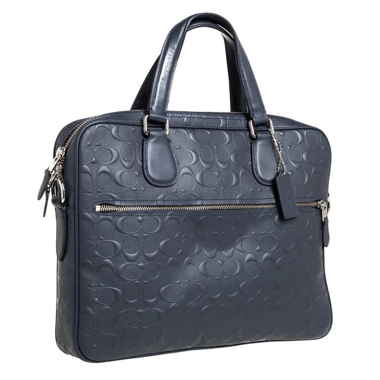 Coach Dark Blue Coated Canvas Hudson Slim Laptop Bag at 1stDibs