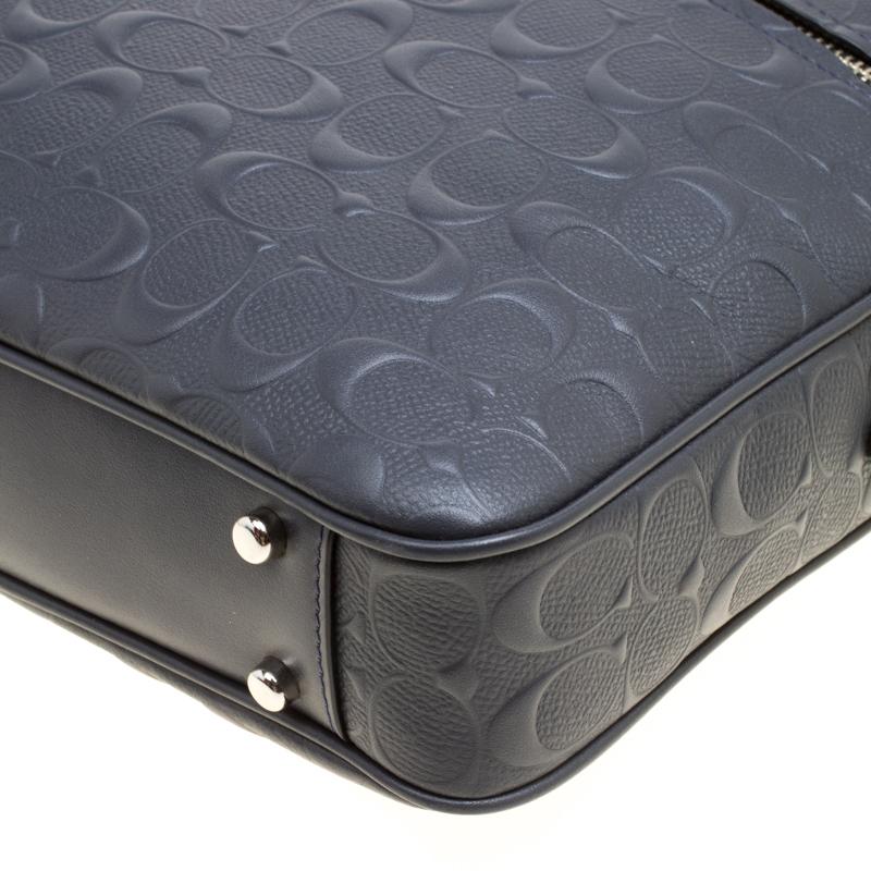 Coach Dark Blue Coated Canvas Hudson Slim Laptop Bag In New Condition In Dubai, Al Qouz 2