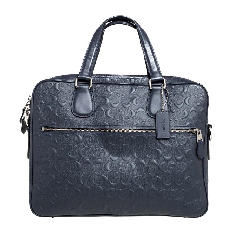 Coach Dark Blue Coated Canvas Hudson Slim Laptop Bag at 1stDibs