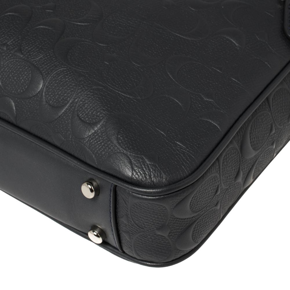 Coach Dark Blue Signature Leather Hudson 5 Laptop Bag In New Condition In Dubai, Al Qouz 2