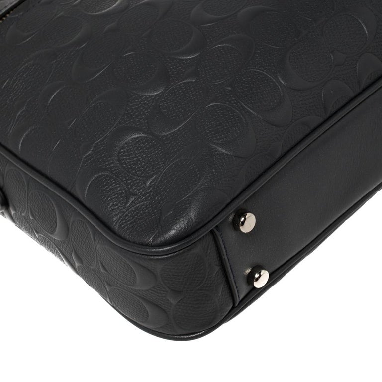 Coach Dark Blue Signature Leather Hudson 5 Laptop Bag