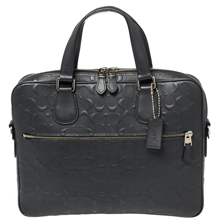 Coach Dark Blue Signature Leather Hudson 5 Laptop Bag at 1stDibs