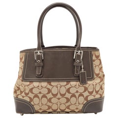 Coach Dark Brown/Beige Signature Canvas and Leather Hampton Tote