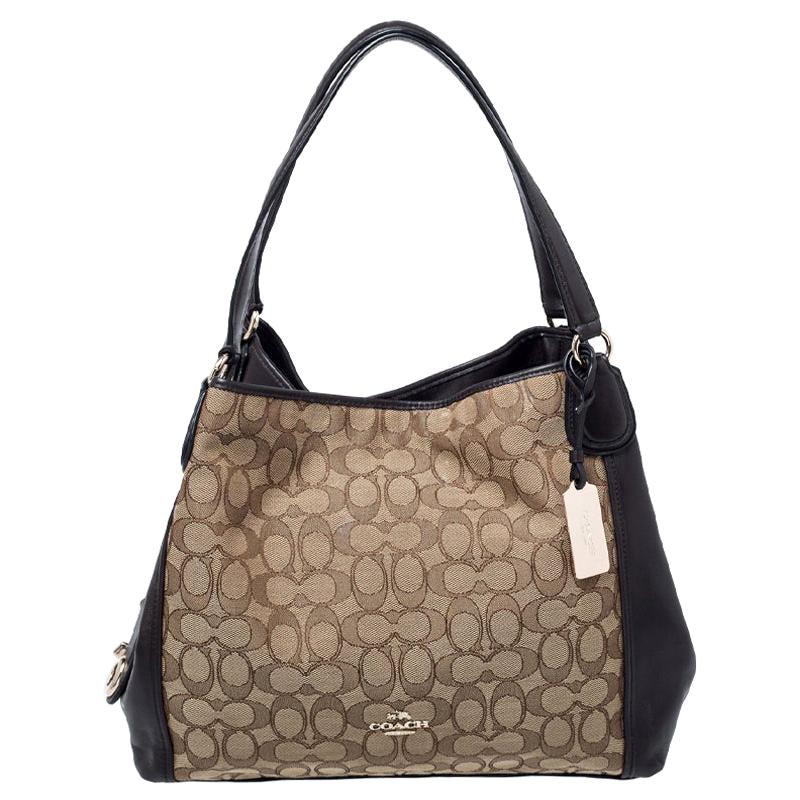 Coach Dark Brown/Beige Signature Canvas and Leather Lexy Shoulder Bag