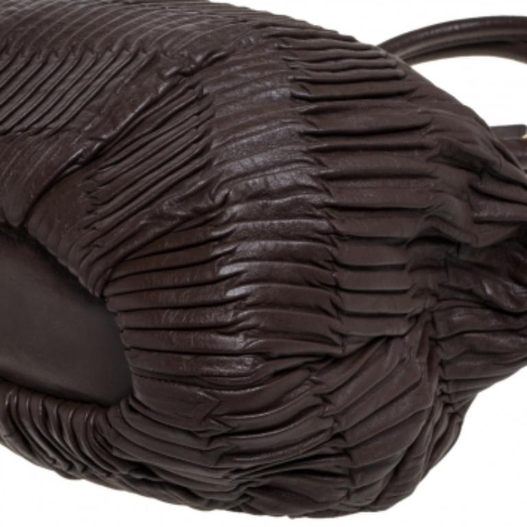 Black Coach Dark Brown Gathered Leather Lindsey Satchel For Sale