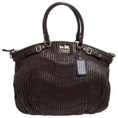 Used Coach Dark Brown Gathered Leather Lindsey Satchel