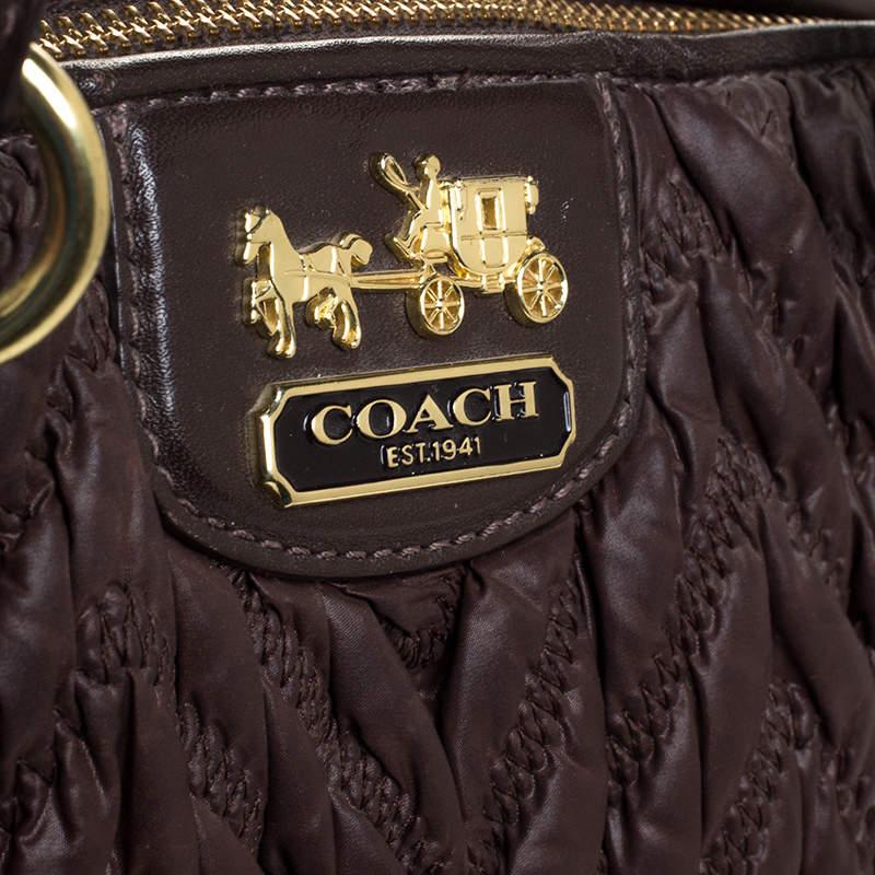 Women's Coach Dark Brown Quilted Nylon and Leather 70th Anniversary Madison Satchel