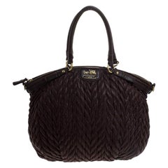 Used Coach Dark Brown Quilted Nylon and Leather 70th Anniversary Madison Satchel