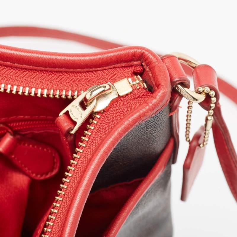Coach Dark Brown/Red Signature Coated Canvas Varsity Striped File Crossbody Bag For Sale 3