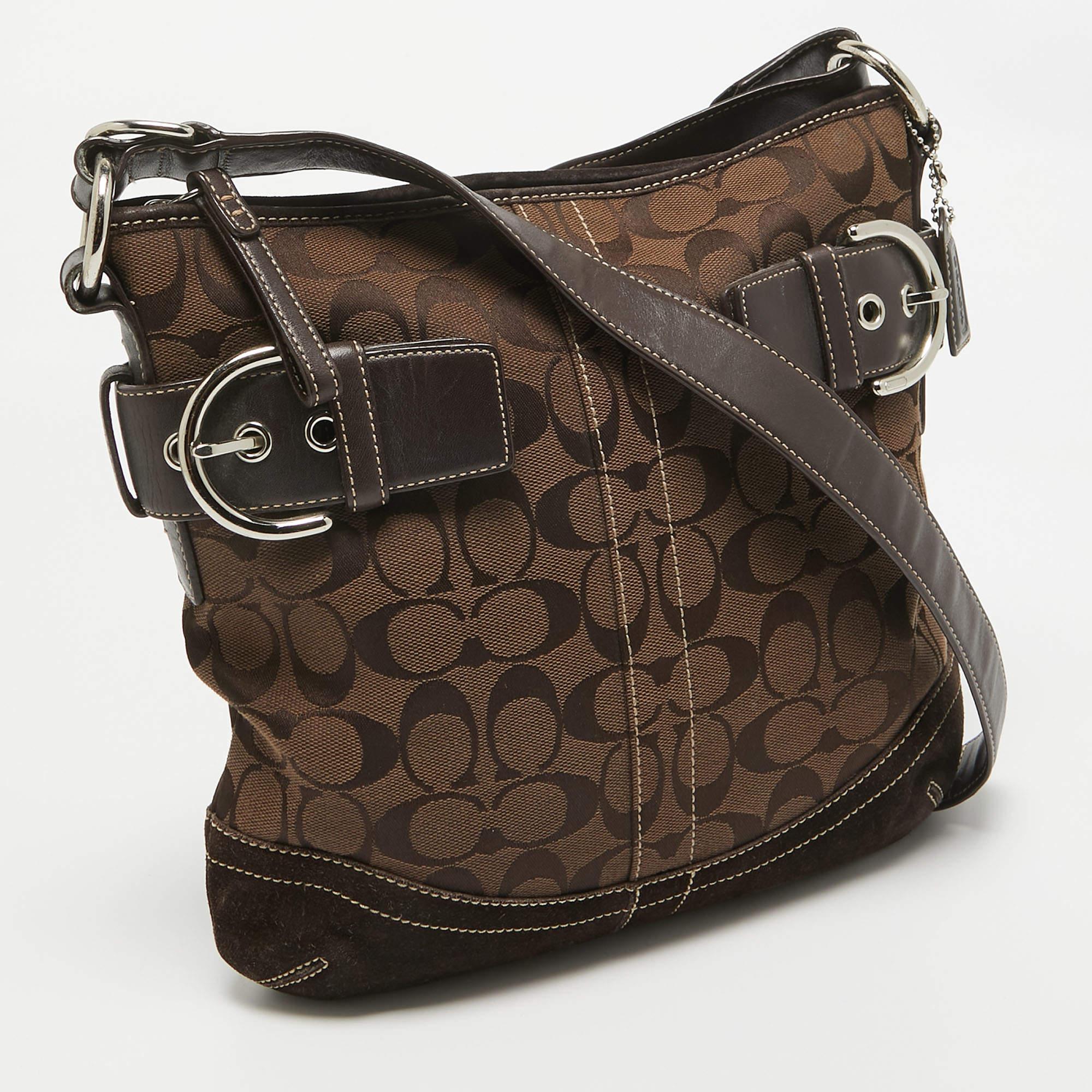Bolso Crossbody de lona y ante Coach Marrón Oscuro Signature Negro