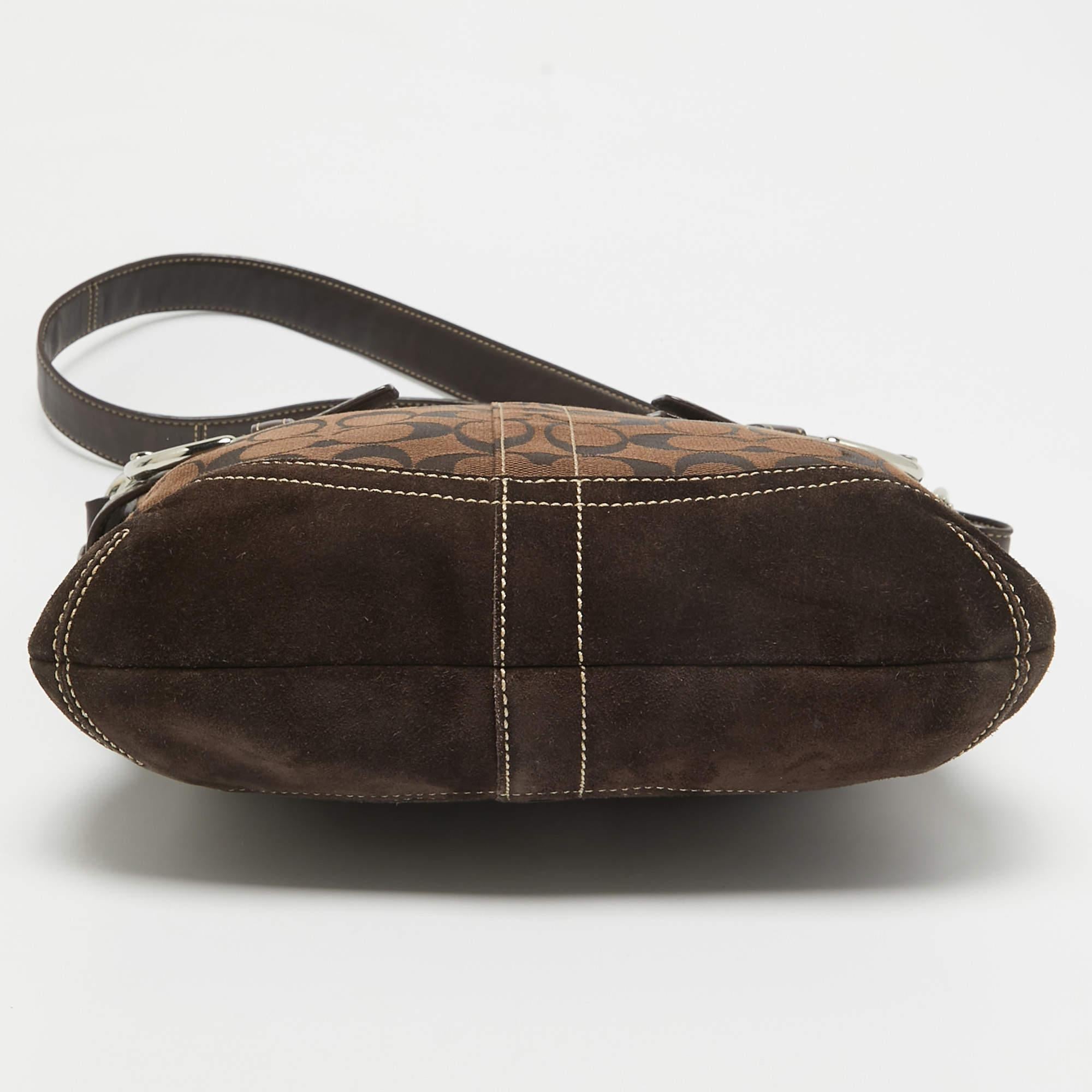 Bolso Crossbody de lona y ante Coach Marrón Oscuro Signature 3
