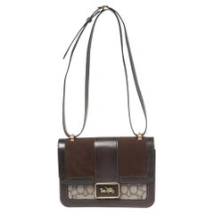 Used Coach Dark Brown Signature Canvas, Suede and Leather Alie Shoulder Bag