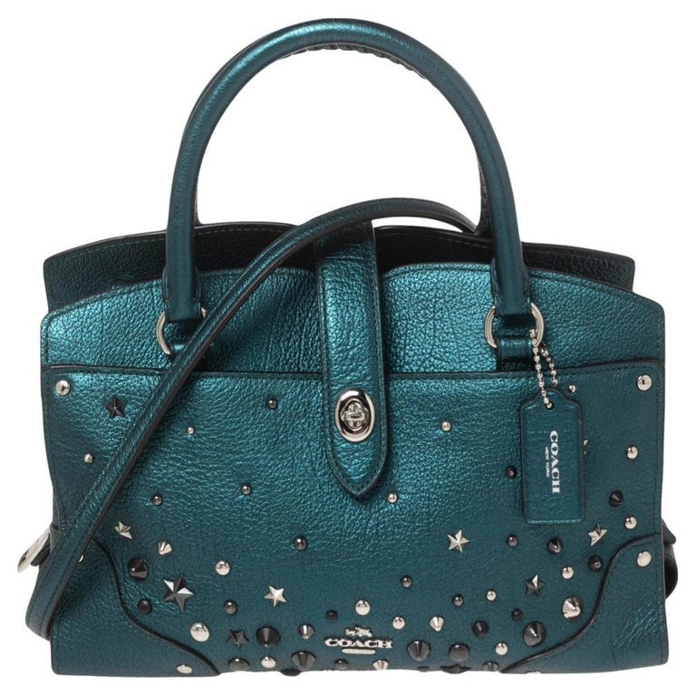 Coach Dark Emerald Leather Mercer Star Rivets Satchel at 1stDibs