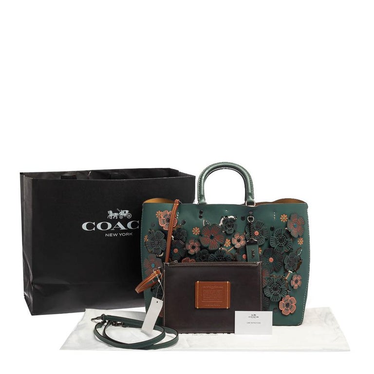 Coach Dark Green Floral Appliqué Leather Rogue Tote at 1stDibs coach