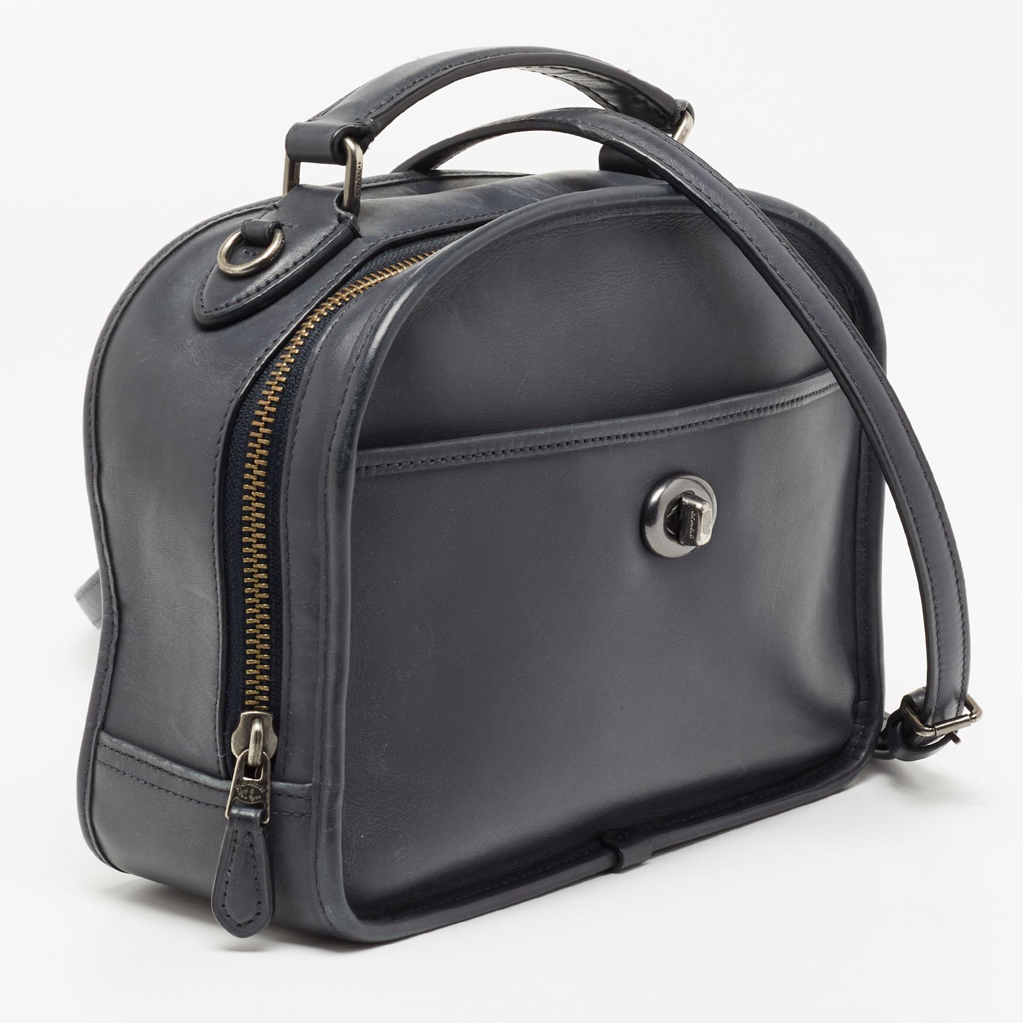 Black Coach Dark Grey Leather Lunch Pail Top Handle Bag