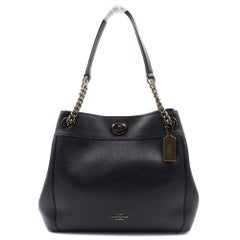 Coach Dark Navy Blue Pebbled Leather Turnlock Edie Womens Bag 36855
