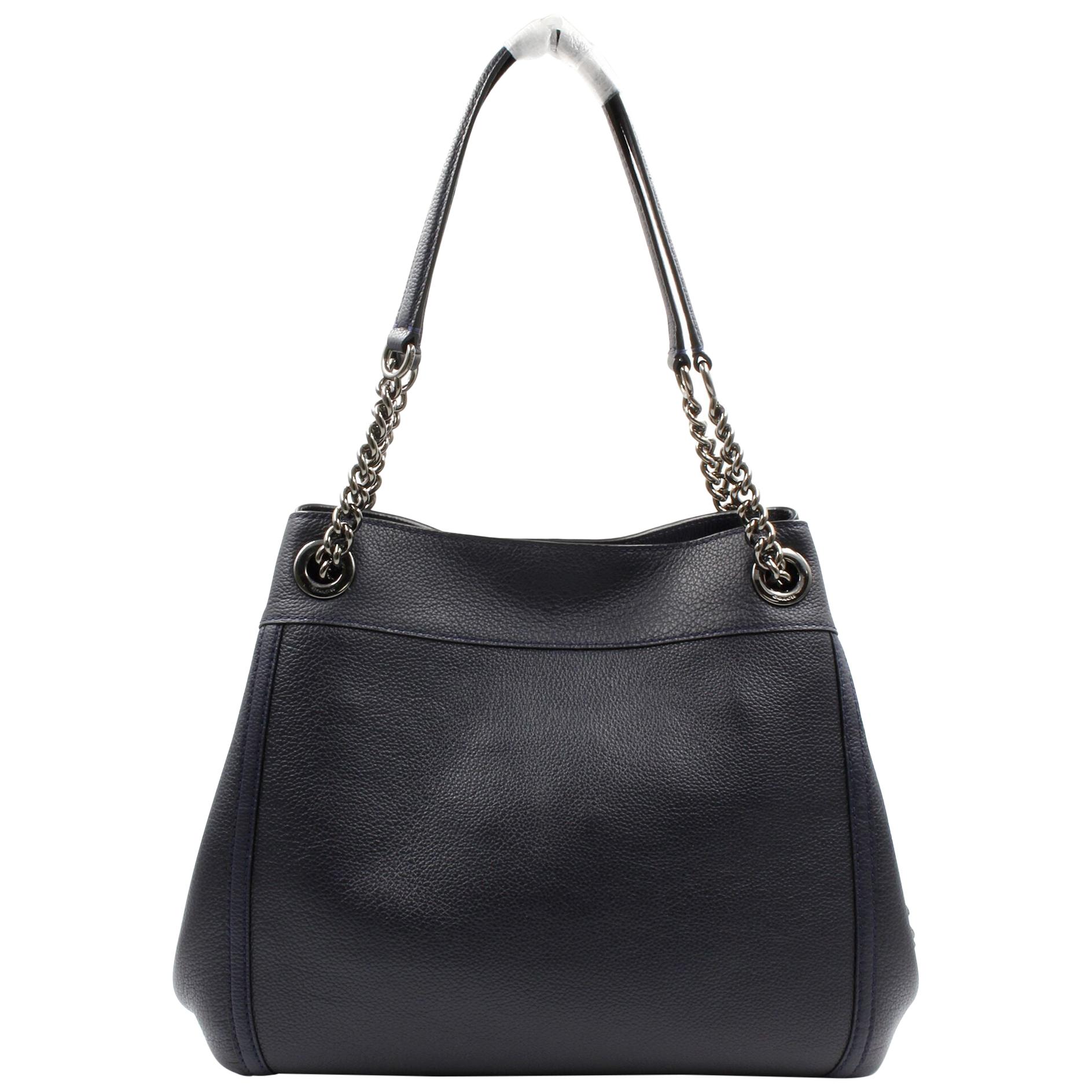 Coach Dark Navy Blue Pebbled Leather Turnlock Edie Womens Bag 36855