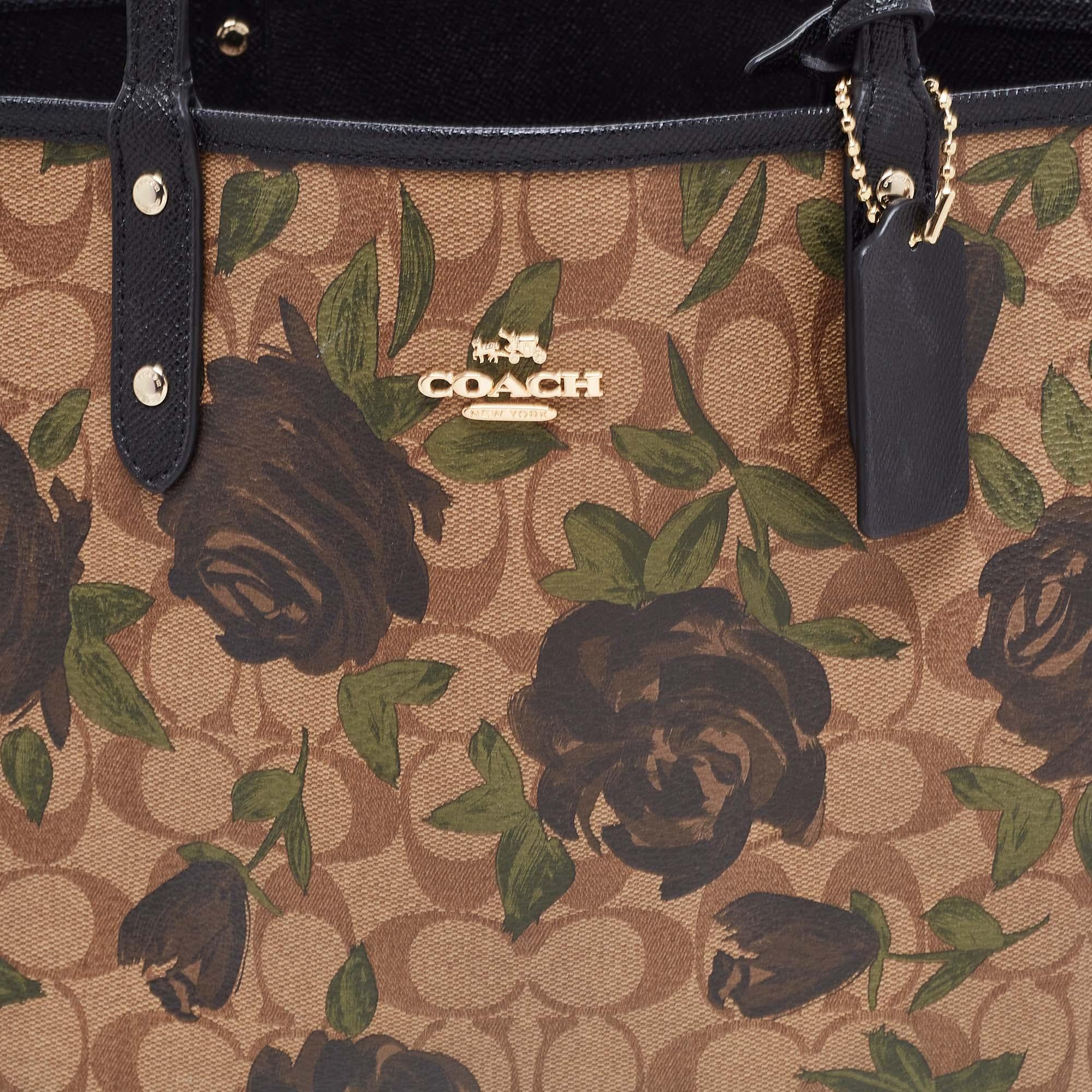Coach Floral Print Signature Coated Canvas and Leather Reversible City Tote 4