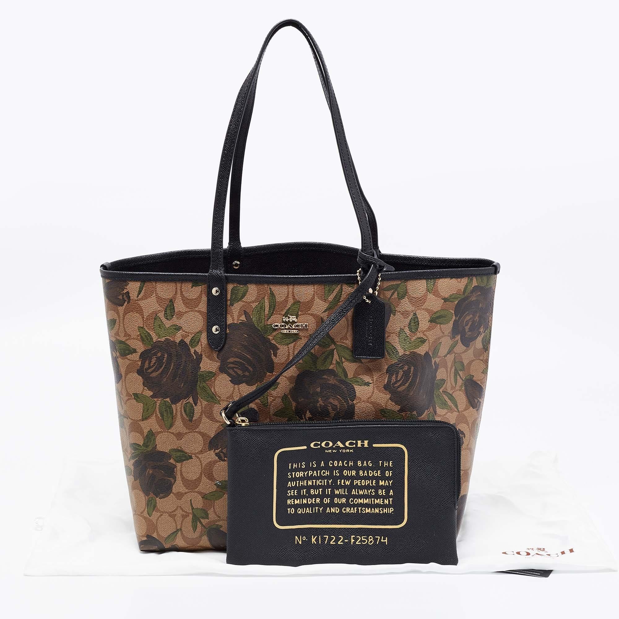 Coach Floral Print Signature Coated Canvas and Leather Reversible City Tote 5