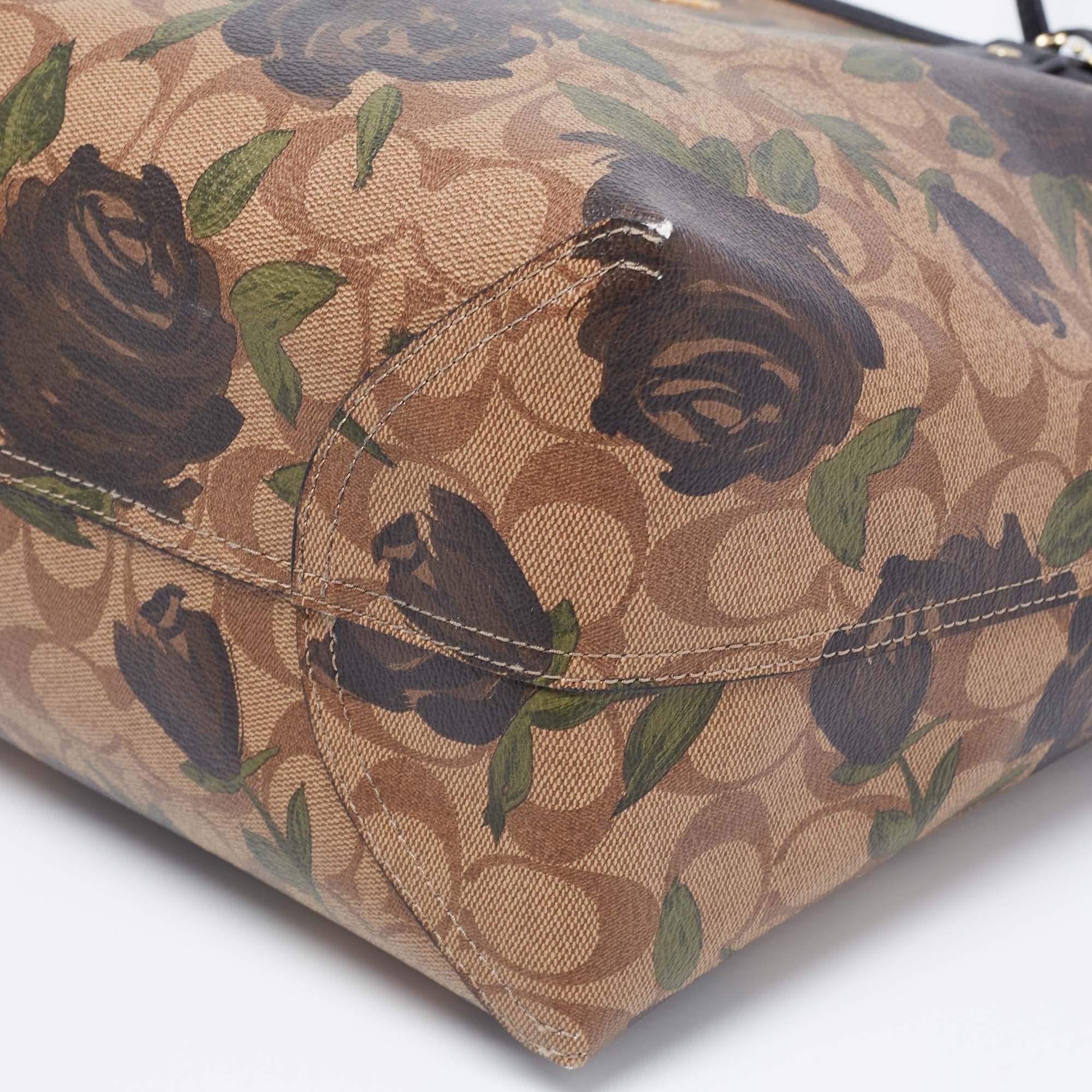 Coach Floral Print Signature Coated Canvas and Leather Reversible City Tote 1