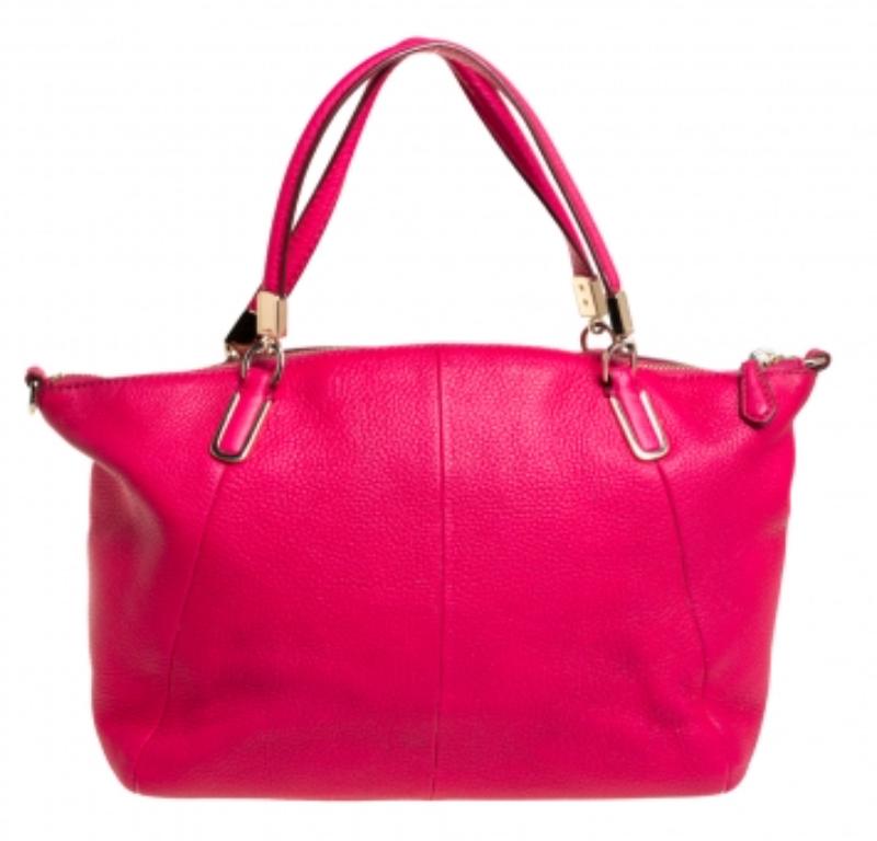 Red Coach Fuchsia Leather Small Kelsey Satchel For Sale