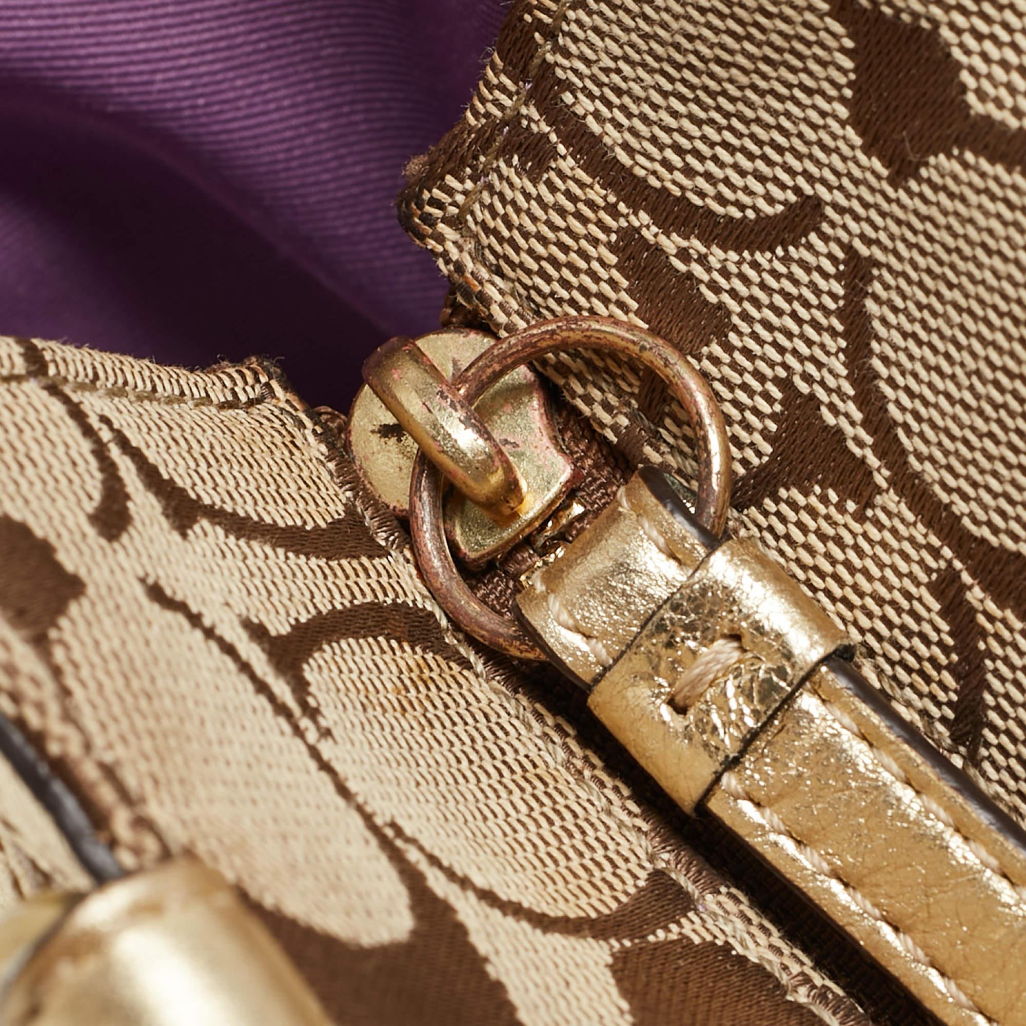Women's Coach Gold/Beige Signature Canvas, Leather and Suede Patchwork Tote