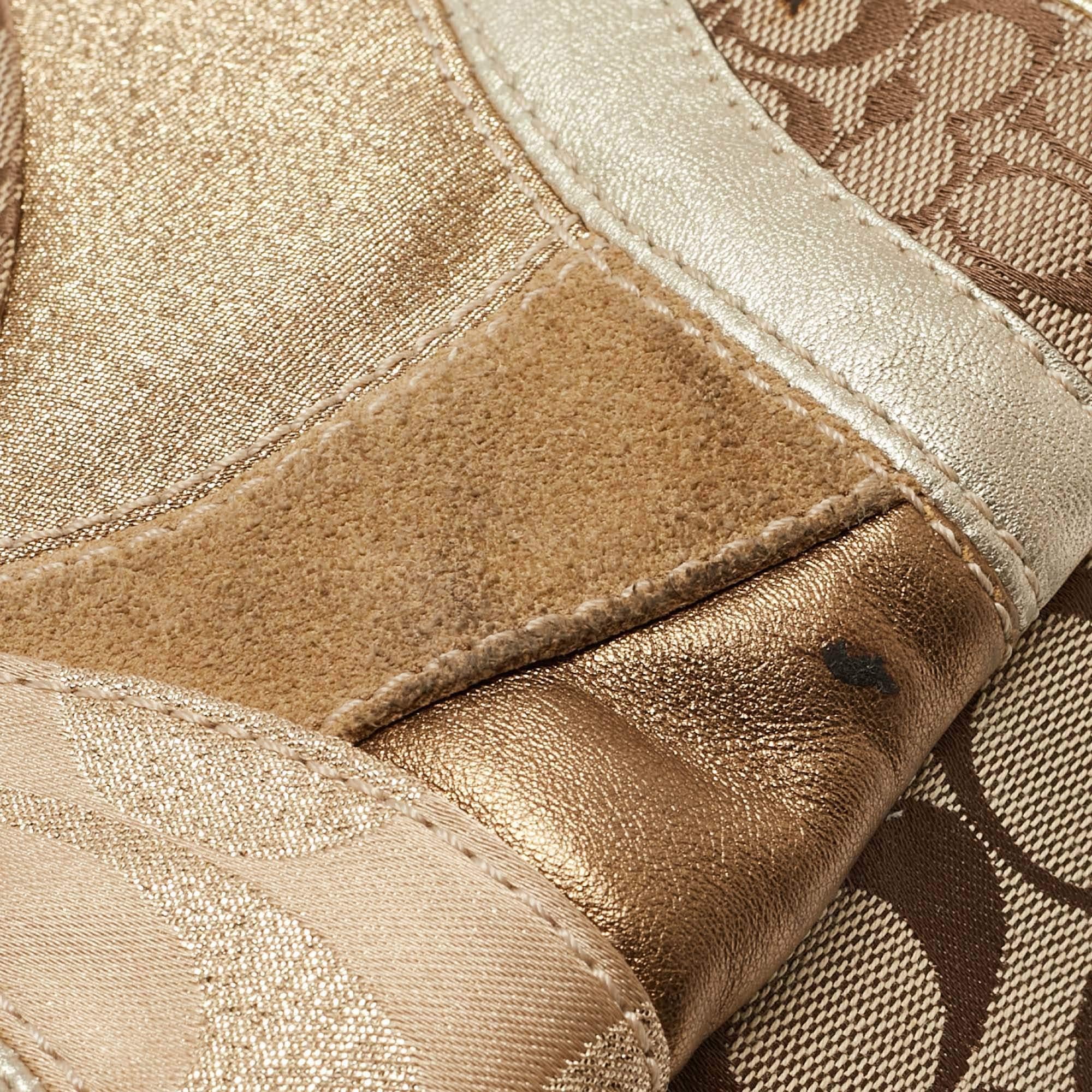 Coach Gold/Beige Signature Canvas, Leather and Suede Patchwork Tote 2