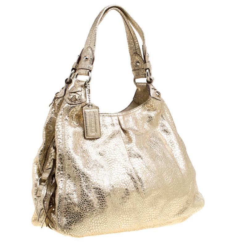 Women's Coach Gold Embossed Leather Tote