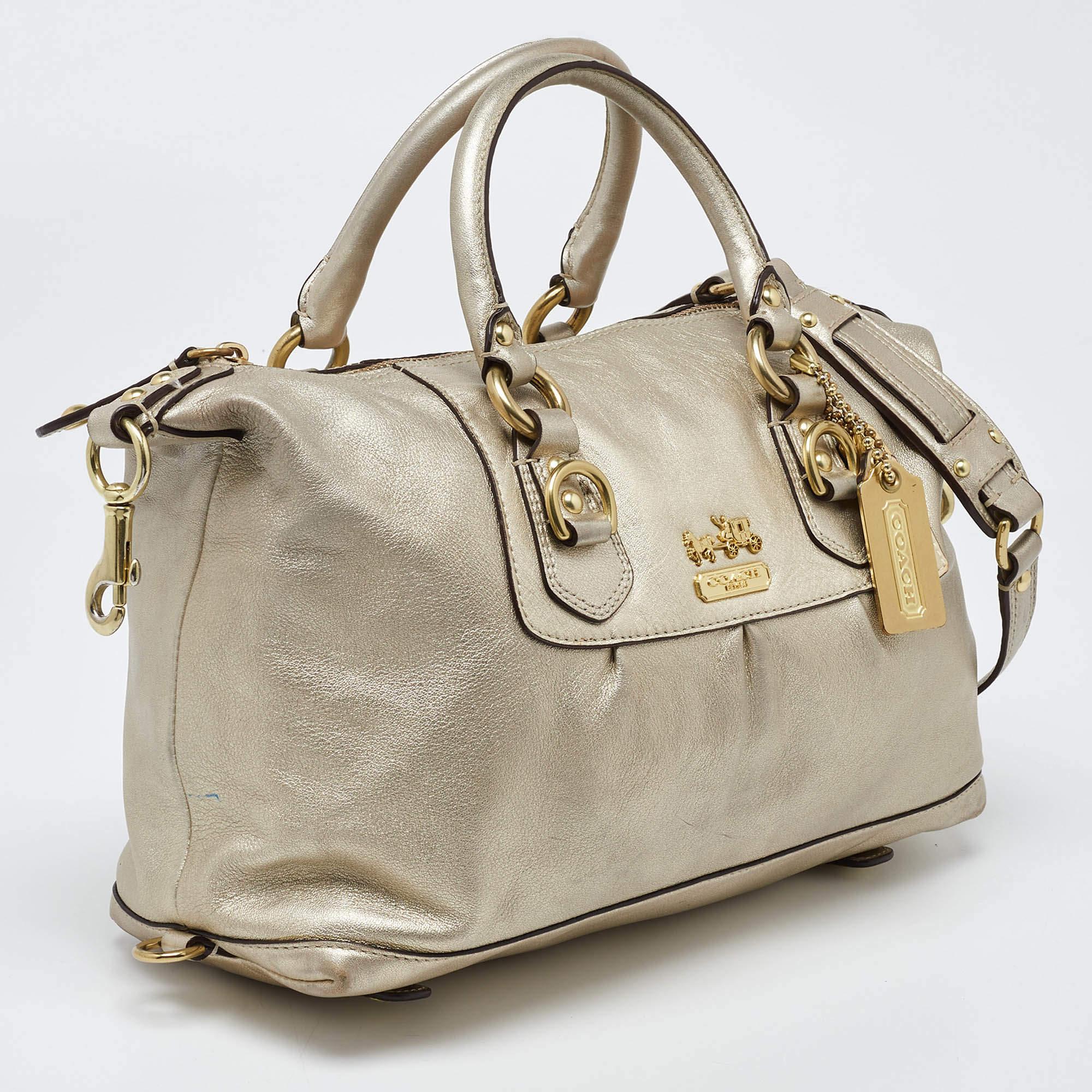 Coach Gold Metallic Leather Madison Sabrina Satchel In Fair Condition In Dubai, Al Qouz 2