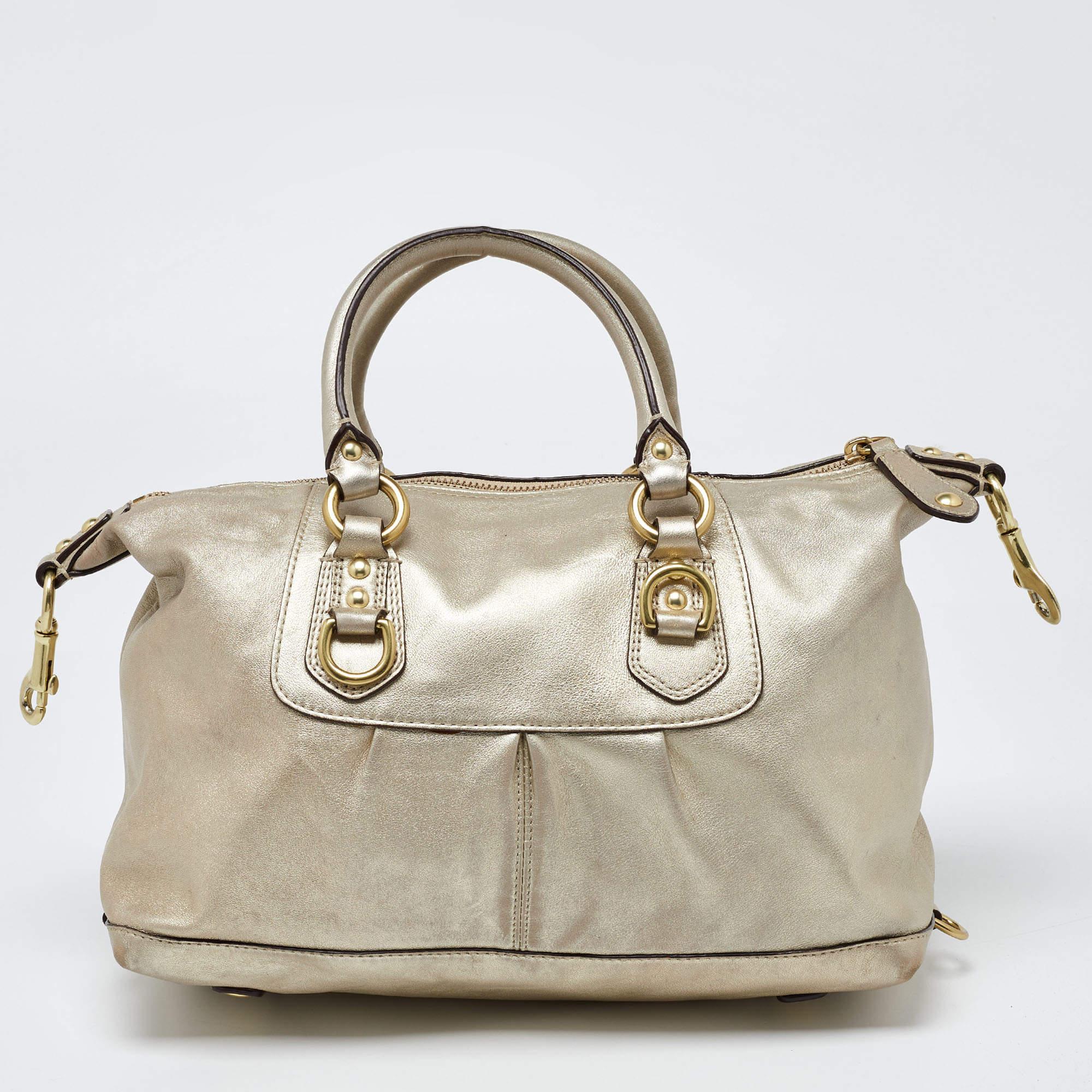Women's Coach Gold Metallic Leather Madison Sabrina Satchel