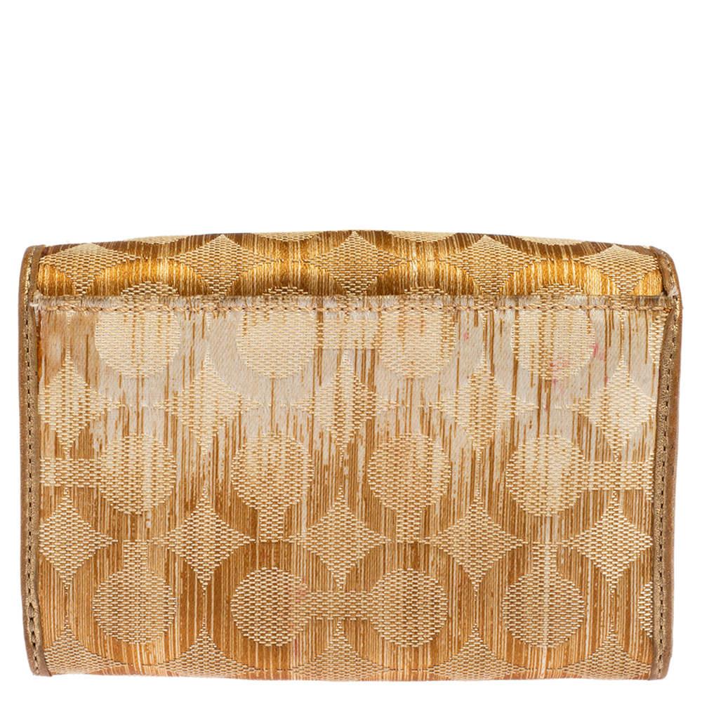 Coach Gold Ombre Signature Op Art Canvas And Leather Compact Wallet 1